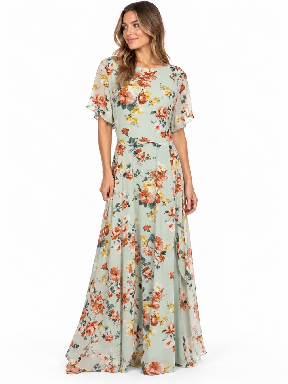 Baltic Born Naomi Short Sleeve Maxi Dress Pale Green Floral size 1XL NWOT